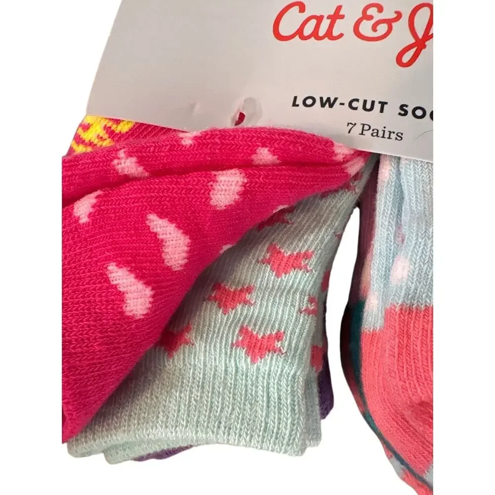 Cat & Jack Girls Low-Cut Socks Colorful 7 Pairs, Size 12-24 Months